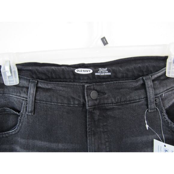 NWT Old Navy 18 Reg Extra High-Waisted Sky-Hi Straight Raw-Hem Black Jeans - Picture 6 of 9